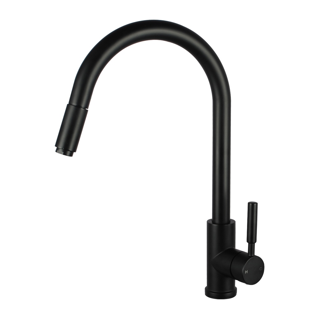 [40401] Round Black Pull Out Kitchen Sink Mixer Tap
