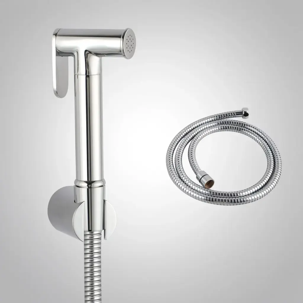 Round Brass Chrome Toilet Bidet Spray Kit With 1.2m Stainless Steel Hose