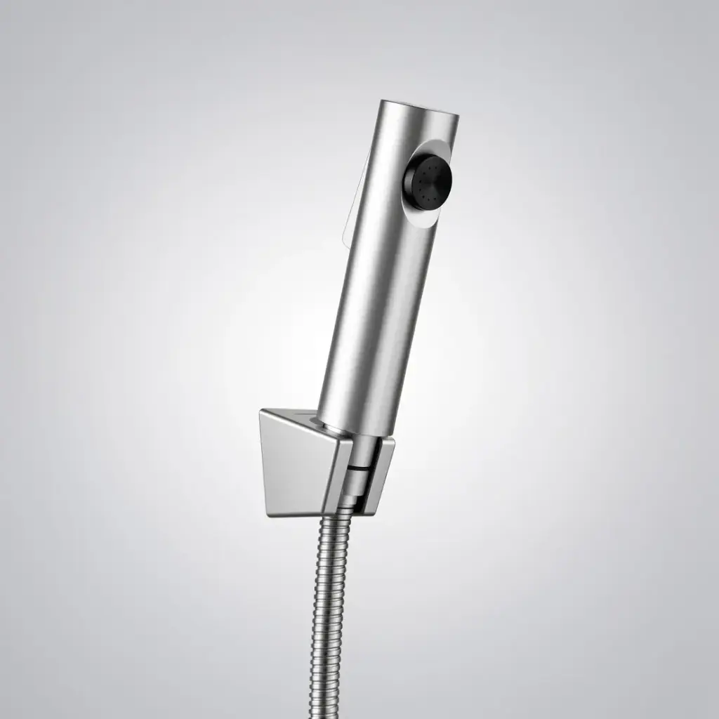 Round Brushed Nickel ABS Toilet Bidet Spray Kit With Stainless Steel Hose