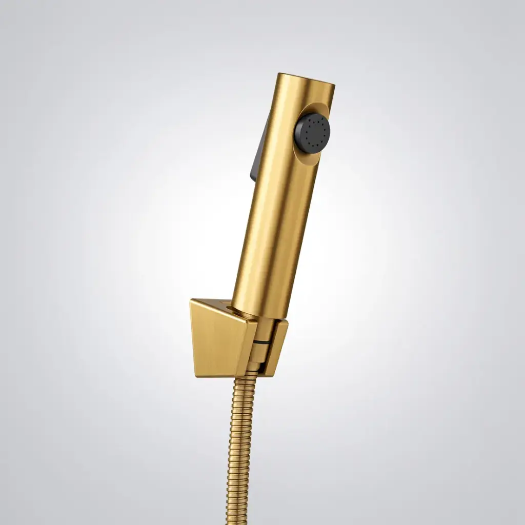Round Brushed Yellow Gold ABS Toilet Bidet Spray Kit With Stainless Steel Hose
