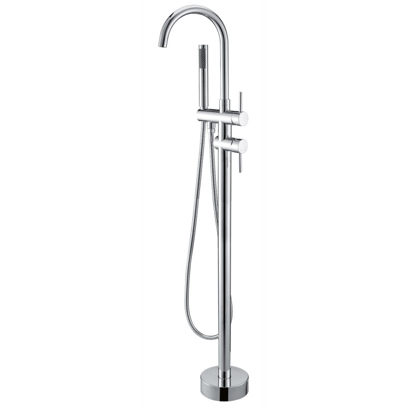 [40245] Round Chrome Freestanding Bath Mixer With Handheld Shower