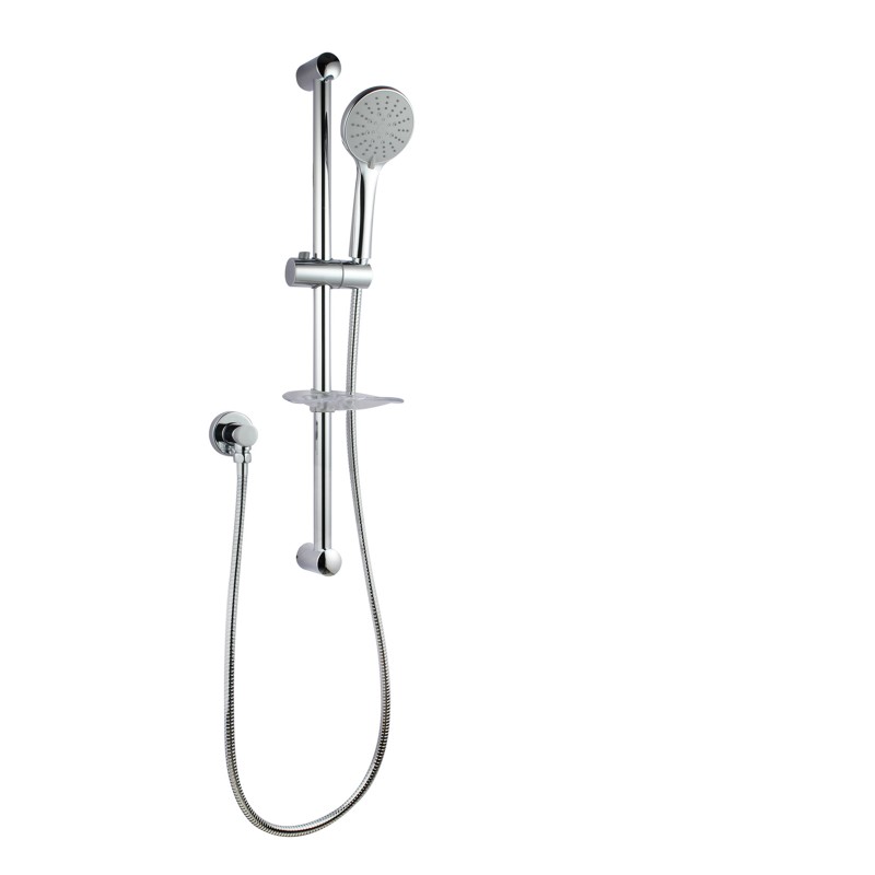 [40280] Round Chrome Shower Rail Sliding Holder with Soap Dish Water Hose & Wall Connector Only