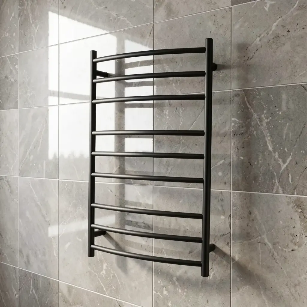[41165] Round Matte Black Electric Heated Towel Rack 9 Bars