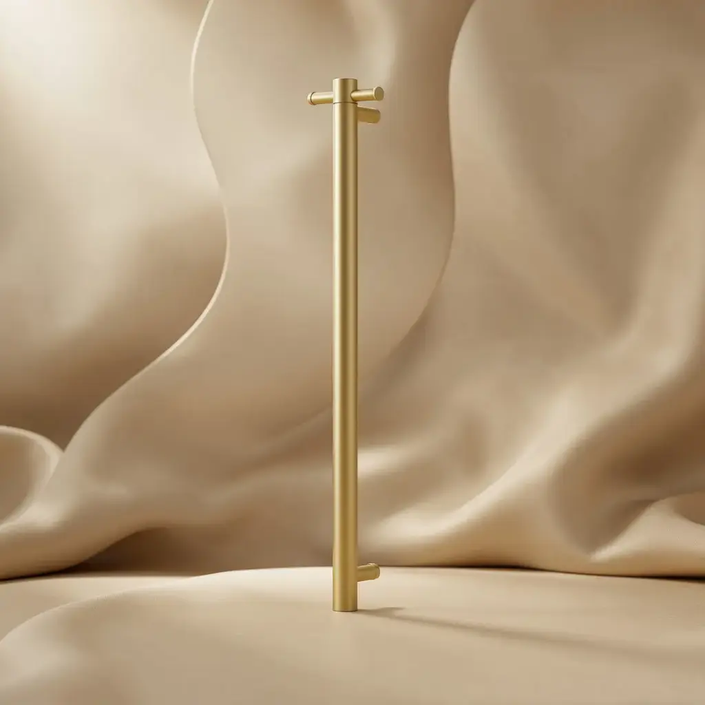 [41503] Round Vertical Brushed Brass Electric Heated Towel Rack Single Bar