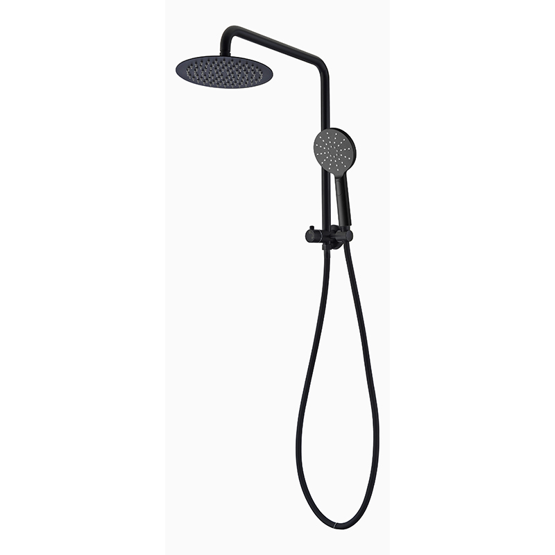 [55045] Rund Brass Matte Black 3 Spray Function Hand Shower And Overhead Rain Shower Half Rail