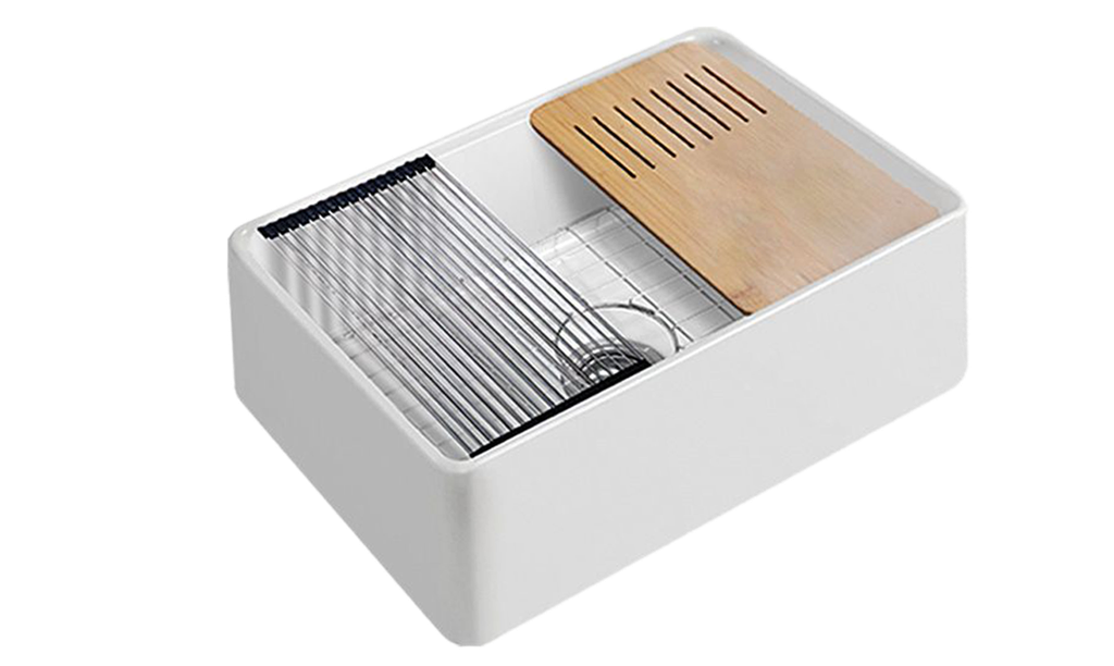 [56032] Size:760*508*254mm Bowl Size:724*436*230mm Gloss White Orta Fine Fireclay Farmhouse Sink With Work Station