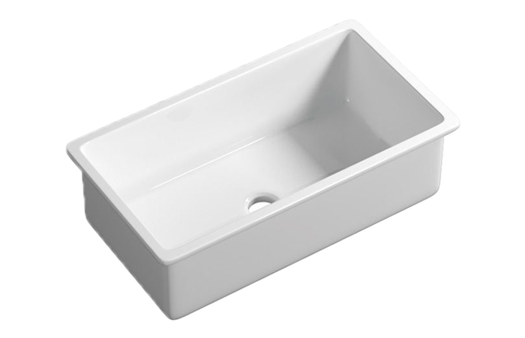 [56037] Size:813*483*254mm Gloss White Procida Fine Fireclay Inset/Undermount Sink Single Bowl,Grid And Waste Included