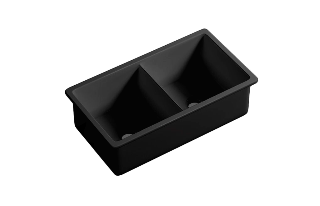 [56040] Size:813*483*254mm Matte Black Procida Fine Fireclay Inset/Undermount Sink Double Bowl,Grid And Waste Included