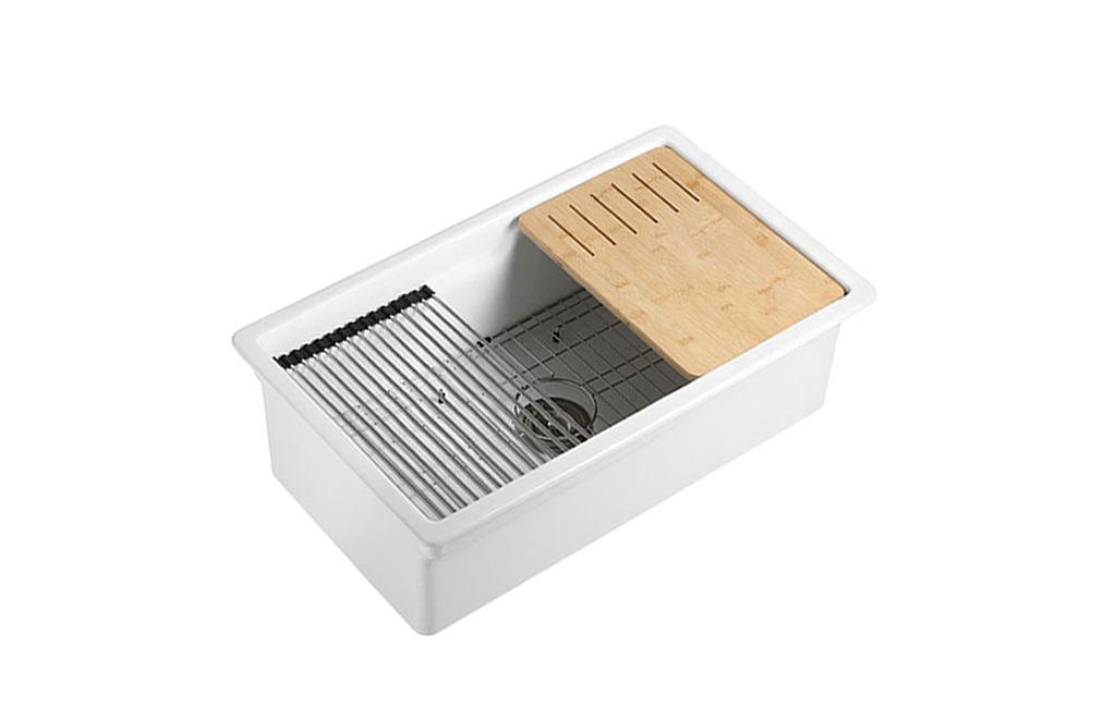 [56041] Size:813*483*255mm Gloss White Fine Fireclay Inset/Undermount Sink With Work Station, Single Bowl