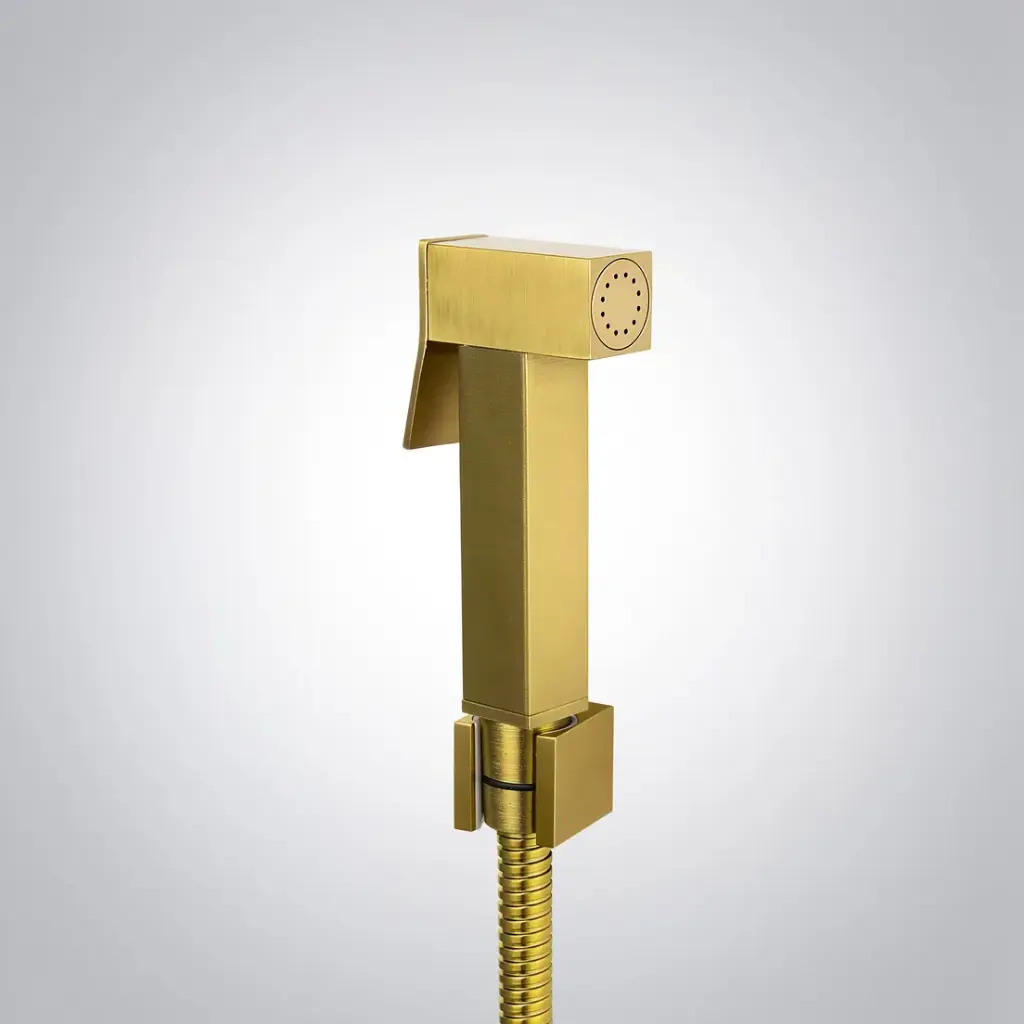 Square Brushed Brass Brass Toilet Bidet With Stainless Steel Hose