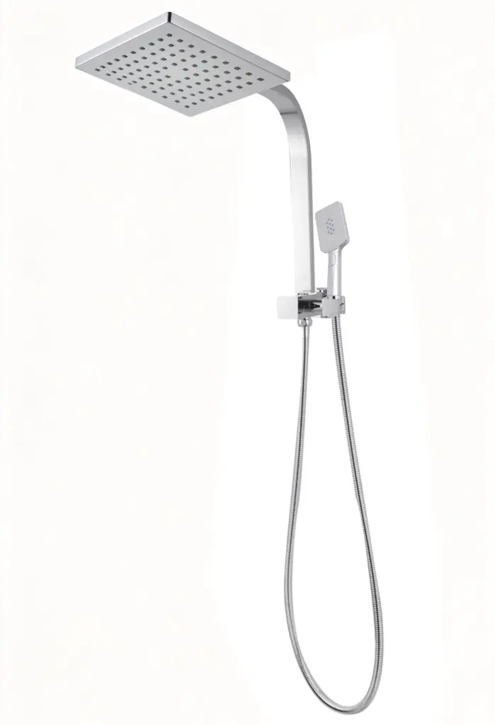 [40272+40303+40311] Square Chrome Shower Station Set With 200mm Rainfall Shower Head And 3 Functions Handheld Shower