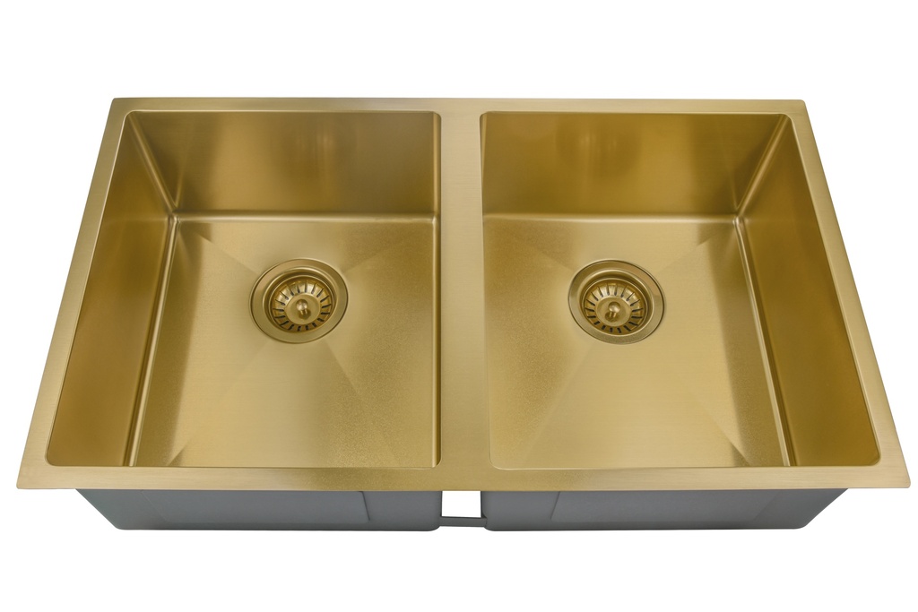 [44383] Eden Double Bowl Sink 340 x 400mm X2 Undermount Sink (304 Stainless Steel)-Brushed Gold