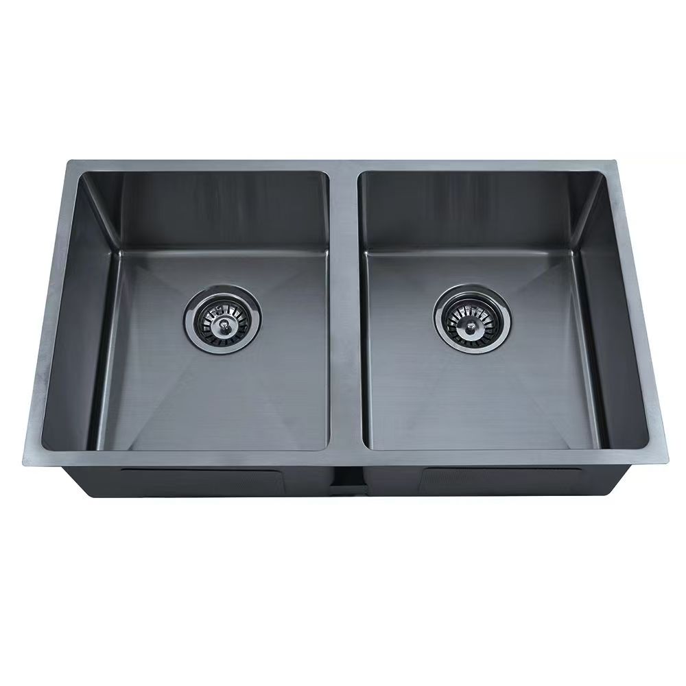 [44385] Eden Double Bowl Sink 340 x 400mm X2 Undermount Sink (304 Stainless Steel)-Matt Black