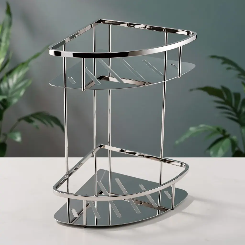 [40214] Vog Chrome Stainless Steel 2 Tier Shower Caddy Shelf