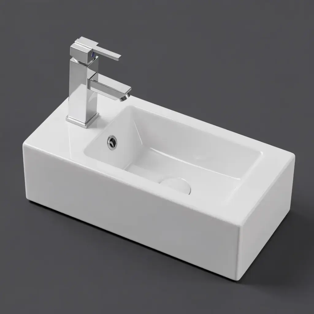 [44842] Rosa Wall Hung Basin With Overflow Left Side Tap Hole Gloss White 