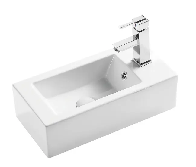 [44842] Rosa Wall Hung Basin With Overflow Left Side Tap Hole Gloss White 