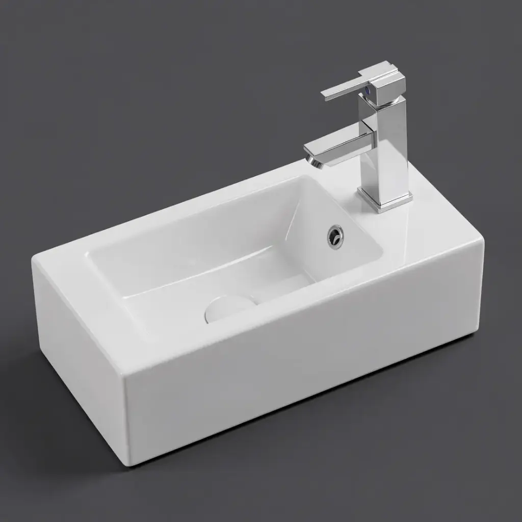 [44843] Rosa Wall Hung Basin With Overflow Right Side Tap Hole Gloss White