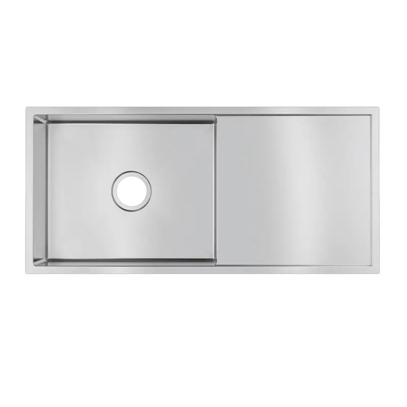 [41520] (C-960)Round Corner Chrome Stainless Steel Handmade Single Bowl With Drain Board Kitchen Sink 960*450*230mm