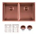 [41532] Round Corner Stainless Steel Copper PVD Coating Double Bowl Kitchen Sink(With Bottom Grid) 770*450*215mm
