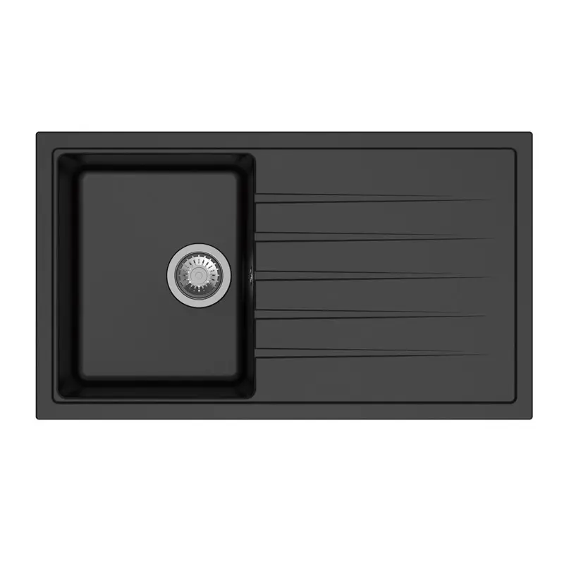 [41578] Black Carysil Vivaldi D100S Granite Single Bowl With Drain Board Stone Kitchen Sink 780*500*205mm