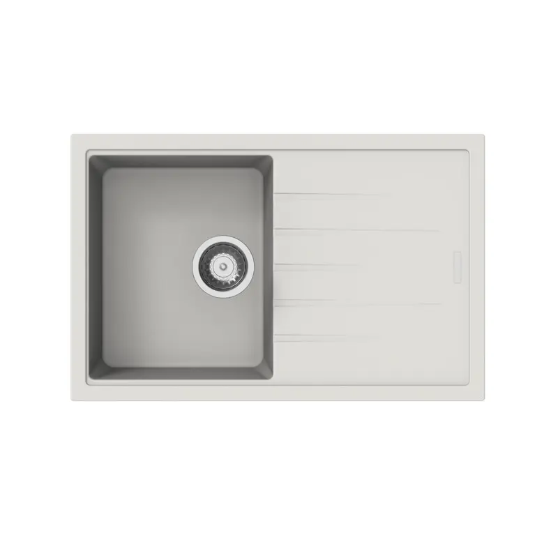 [41579] White Carysil Vivaldi D100S Granite Single Bowl With Drain Board Stone Kitchen Sink 780*500*205mm