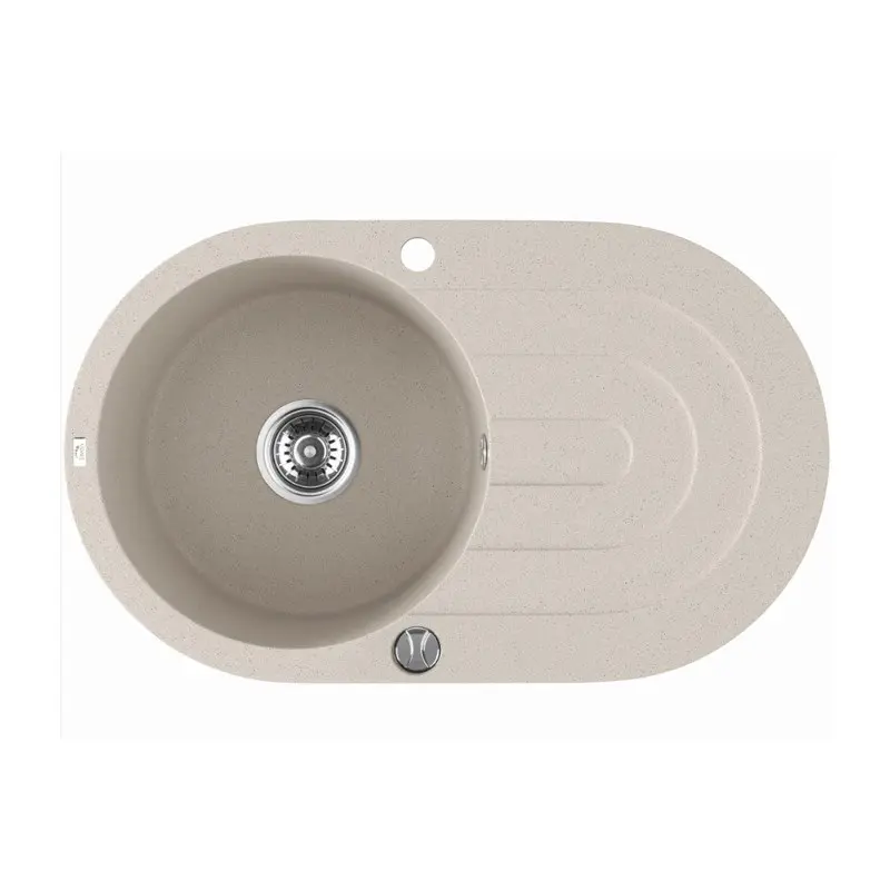 [41592] Laveo Dafne Beige Granite Single Bowl With Drain Board Stone Kitchen Sink 470*780*204mm(Including Space Saving Siphon And Click-Clack Plug)