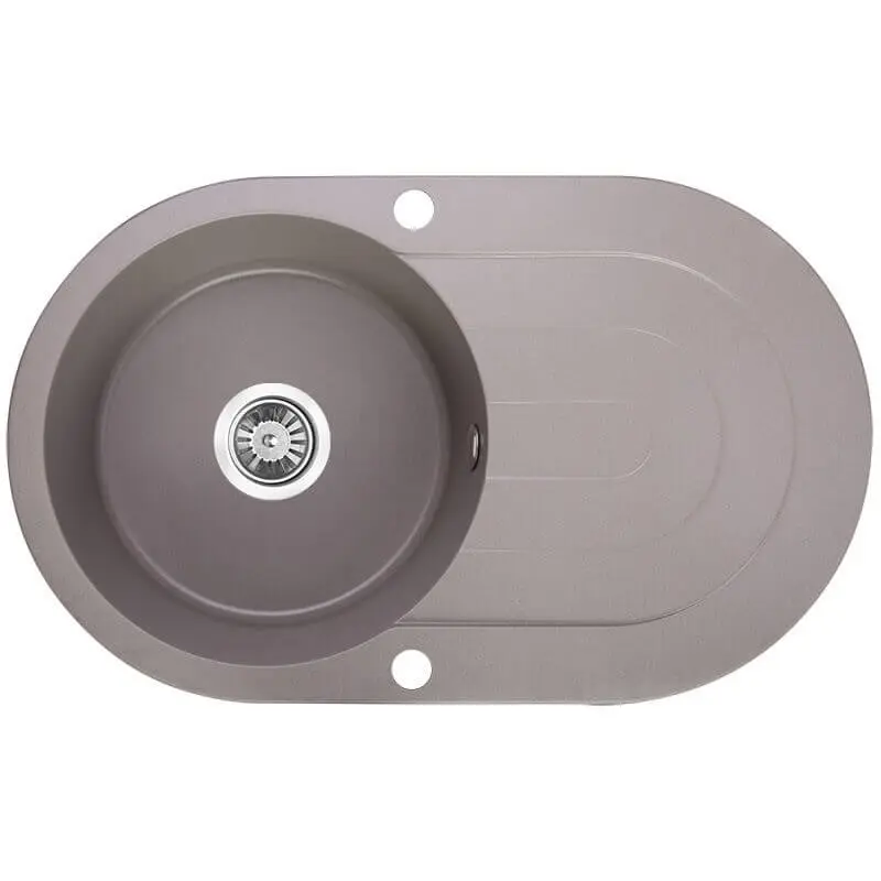 [41593] Laveo Dafne Grey Granite Single Bowl With Drain Board Stone Kitchen Sink 470*780*204mm(Including Space Saving Siphon And Click-Clack Plug)