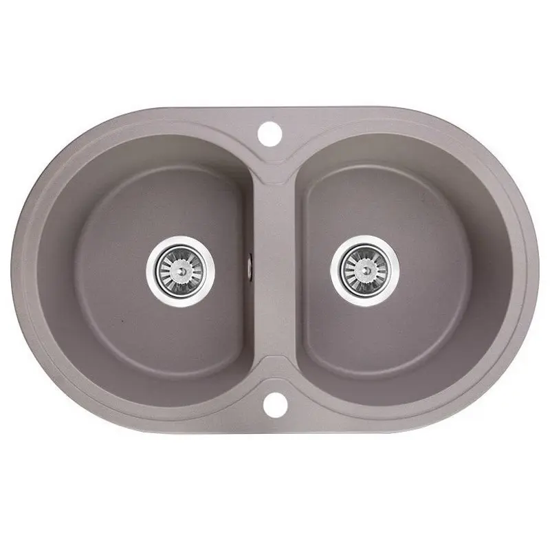 [41595] Laveo Dafne Grey Granite Double Bowl Stone Kitchen Sink 470*780*204mm(Including Space Saving Siphon And Click-Clack Plug)