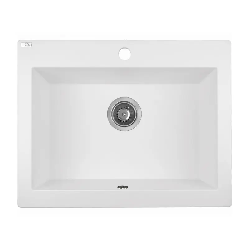 [41600] Laveo Komodo White Granite Single Bowl Stone Kitchen Sink 490*580*220mm(Including Space Saving Siphon And Click-Clack Plug)