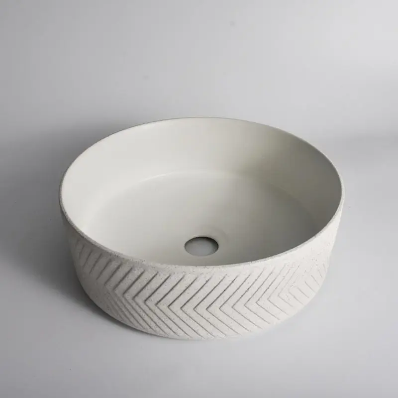 [41635] 365*365*120mm Polar Textured Exterior Finish With Arrow Pattern & Matte White Interior Finish Above Counter Basin(32mm Nonoverflow)