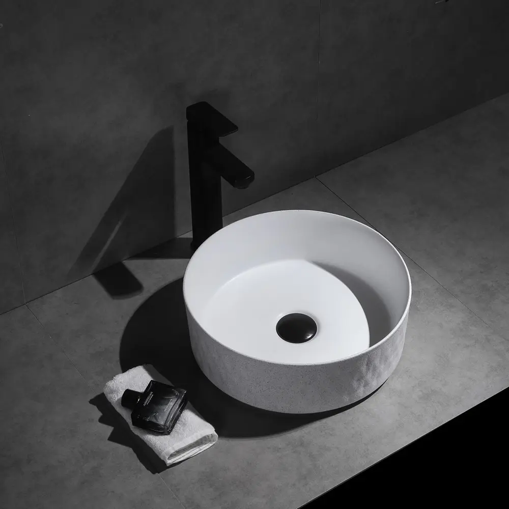 [41637] 365*365*120mm Polar Textured Exterior Finish With Diamond Pattern & Matte White Interior Finish Above Counter Basin(32mm Nonoverflow)