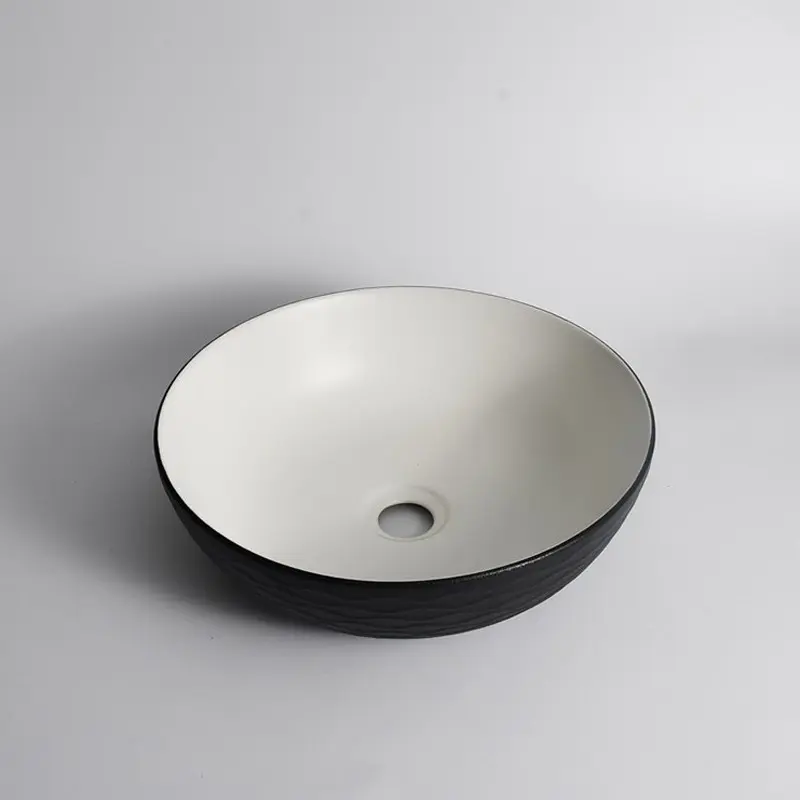 [41640] 395*395*120mm Polar Black Textured Exterior Finish With Water Ripes & Matte White Interior Finish Above Counter Basin(32mm Nonoverflow)