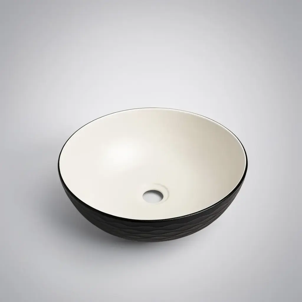 [41640] 395*395*120mm Polar Black Textured Exterior Finish With Water Ripes & Matte White Interior Finish Above Counter Basin(32mm Nonoverflow)