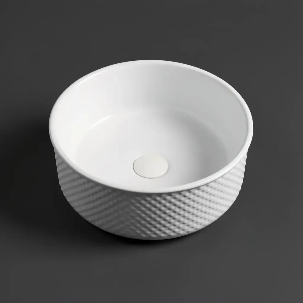 [41643] 385*385*140mm Polar Subtly Textured Exterior With Matte White Interior Finish Above Counter Basin(32mm Nonverflow)