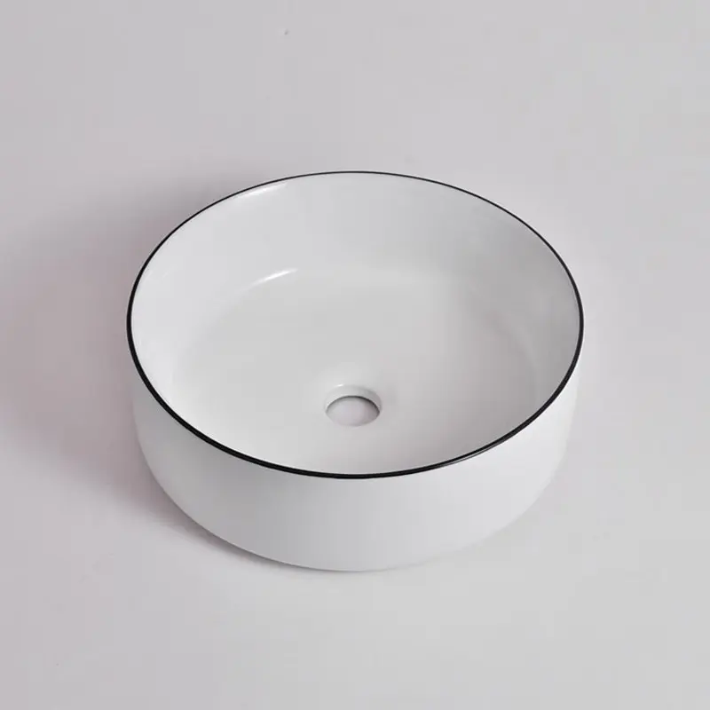 [41665] 360*360*125mm Gloss White With Black Rim Above Counter Basin(32mm Nonoverflow)