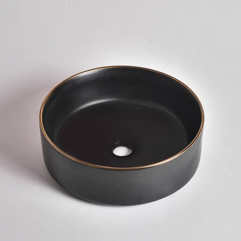 [41666] 360*360*125mm Matte Black With Gold Rim Above Counter Basin(32mm Nonoverflow)