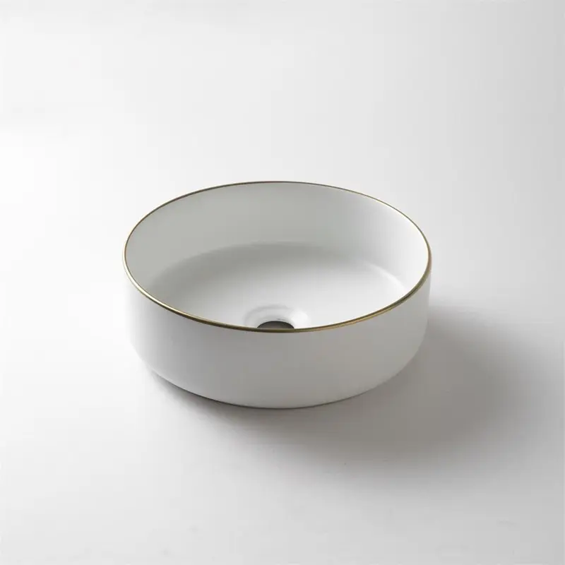 [41667] 360*360*125mm Matte White With Gold Rim Above Counter Basin(32mm Nonoverflow)