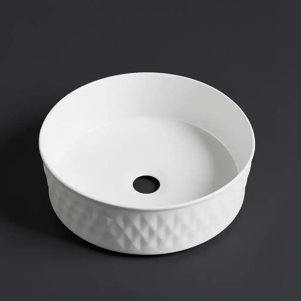 [41671] 365*365*120mm Matte White With Diamond Design Above Counter Basin(32mm Nonoverflow)