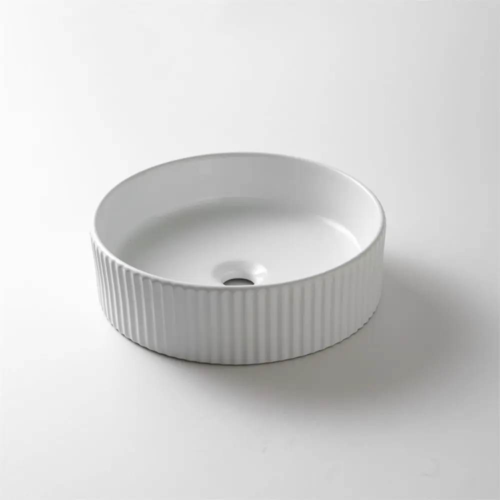 [41675] 400*400*125mm Gloss White With Fluted Design Above Counter Basin(32mm Nonoverflow)