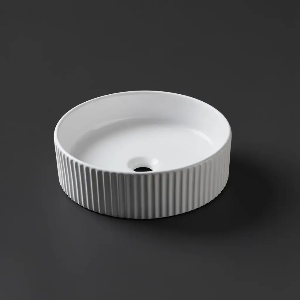 [41675] 400*400*125mm Gloss White With Fluted Design Above Counter Basin(32mm Nonoverflow)