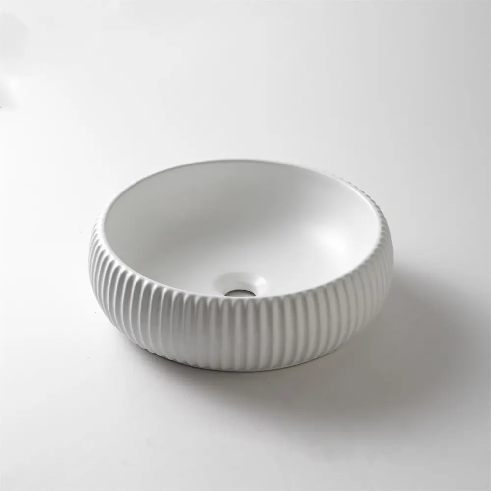 [41679] 420*420*125mm Matte White With Fluted Design Above Counter Basin(32mm Nonoverflow)