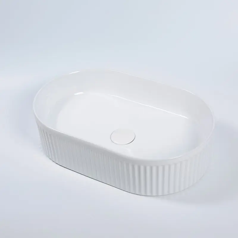 [41685] 490*310*130mm Gloss White With Fluted Design Above Counter Basin(32mm Nonoverflow)