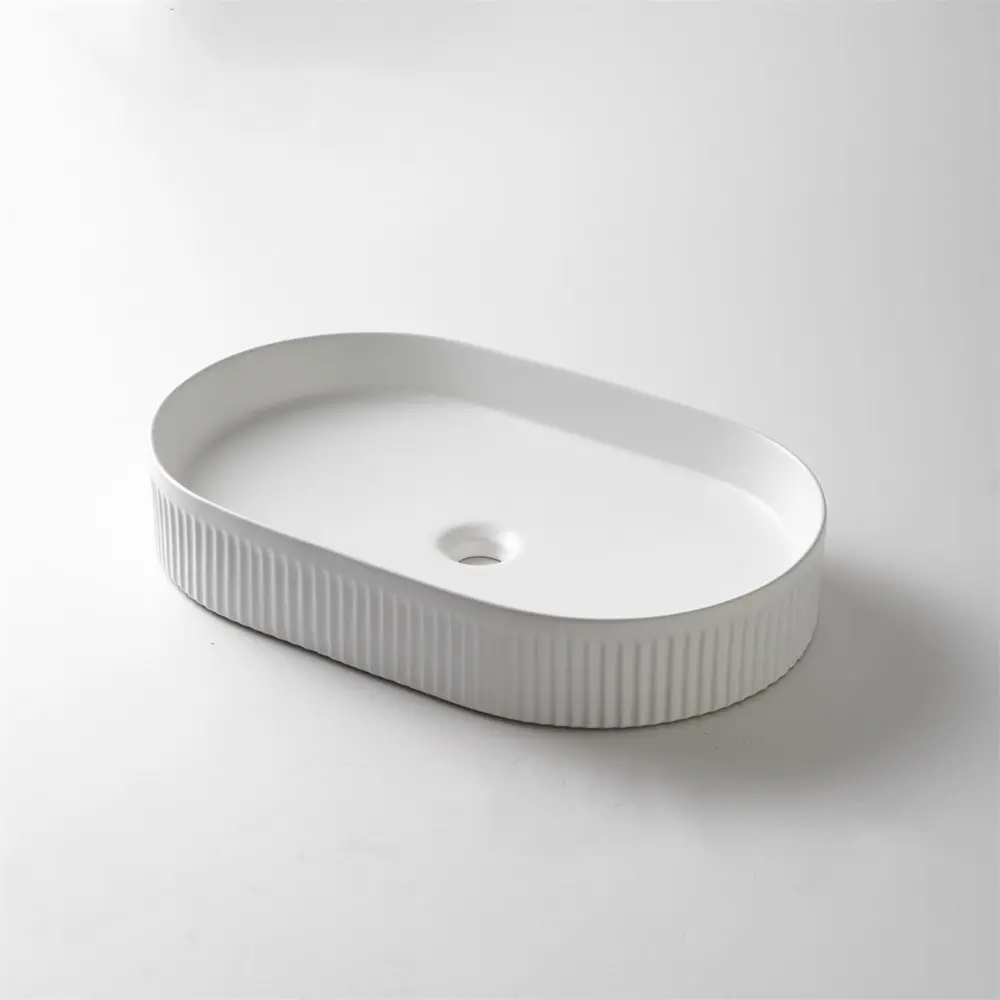 [41691] 580*360*100mm Gloss White With Fluted Design Above Counter Basin(32mm Nonoverflow)