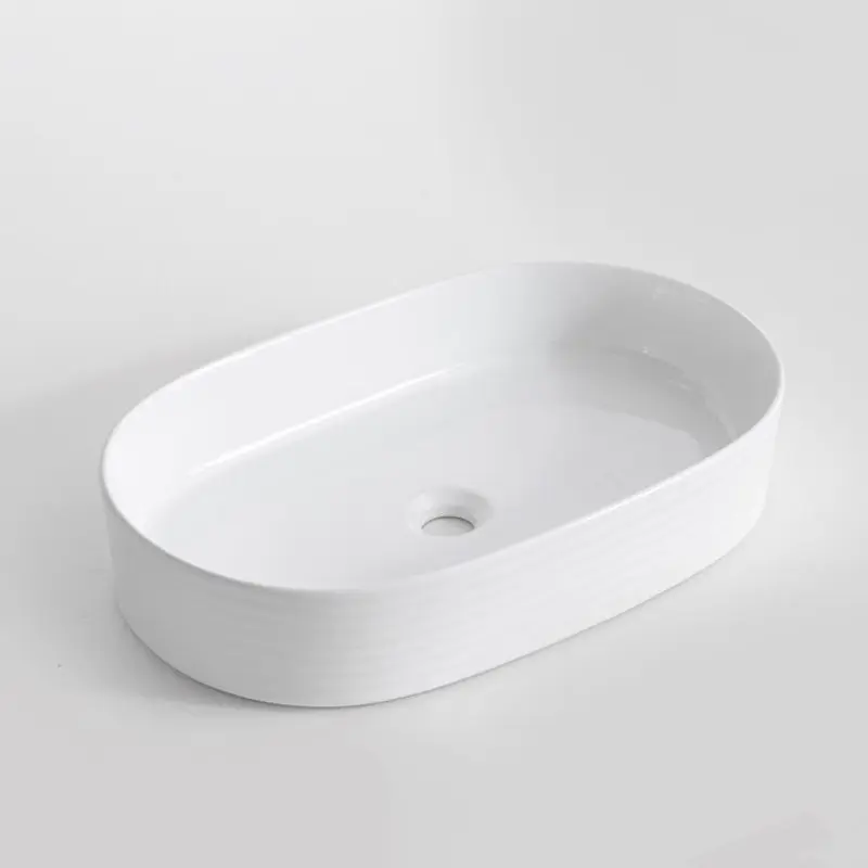 [41694] 600*380*125mm Matte White With Fluted Design Above Counter Basin(32mm Nonoverflow)