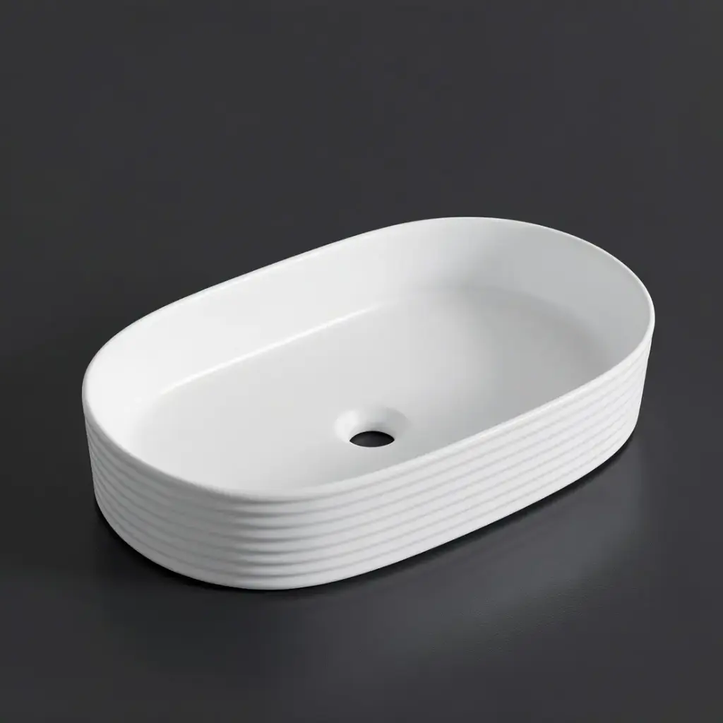 [41694] 600*380*125mm Matte White With Fluted Design Above Counter Basin(32mm Nonoverflow)