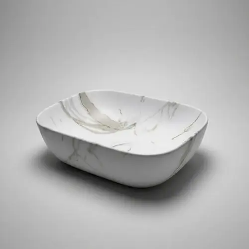 [41704] 460*330*130mm Matte White With Carrara Design Above Counter Basin(32mm Nonoverflow)