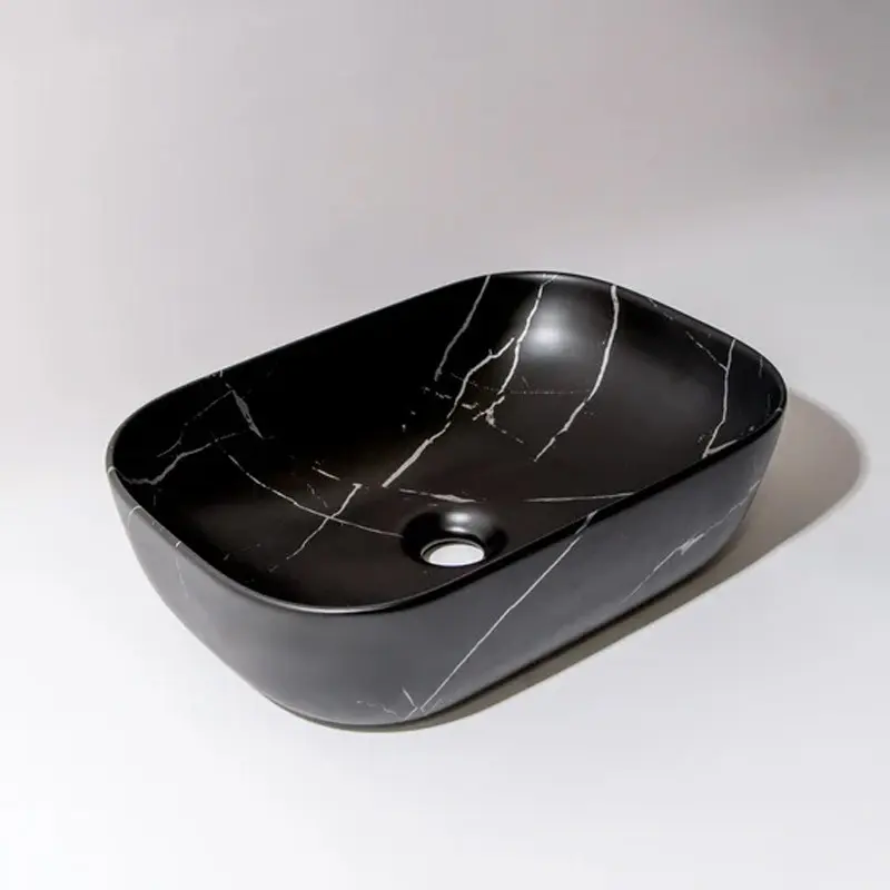[41705] 455*320*135mm Matte Black With Carrara Design Above Counter Basin(32mm Nonoverflow)
