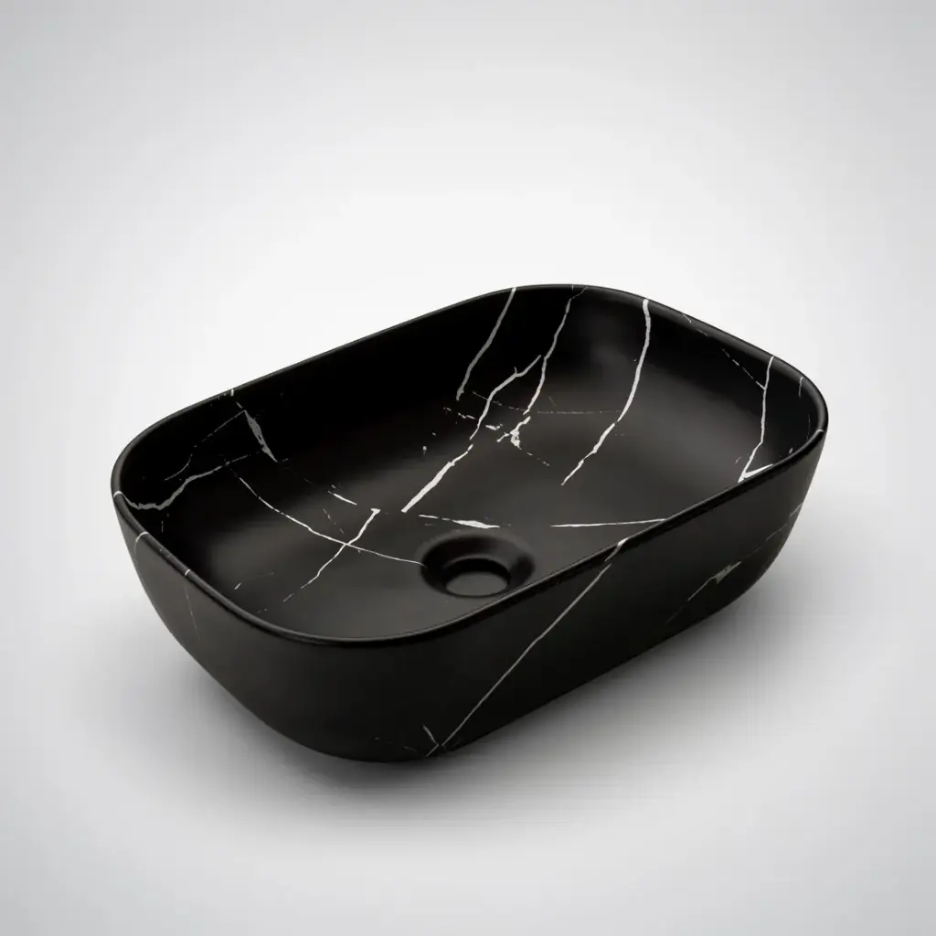 [41705] 455*320*135mm Matte Black With Carrara Design Above Counter Basin(32mm Nonoverflow)