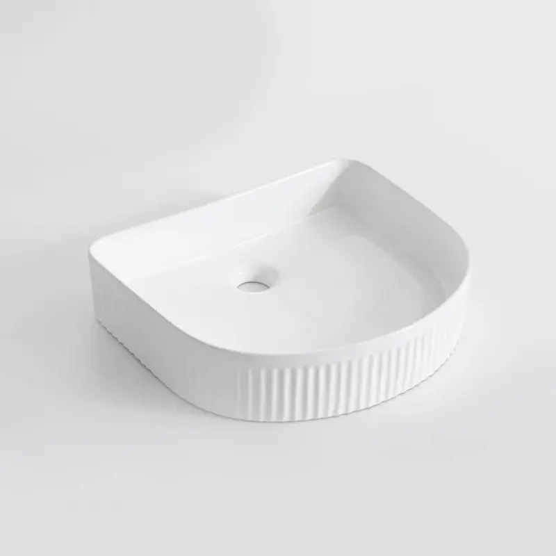 [41707] 415*365*100mm Gloss White With Fluted Design Above Counter Basin(32mm Nonoverflow)