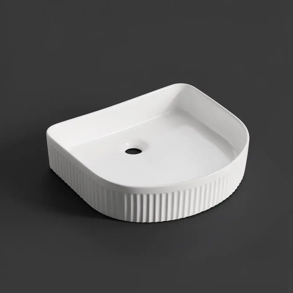 [41707] 415*365*100mm Gloss White With Fluted Design Above Counter Basin(32mm Nonoverflow)